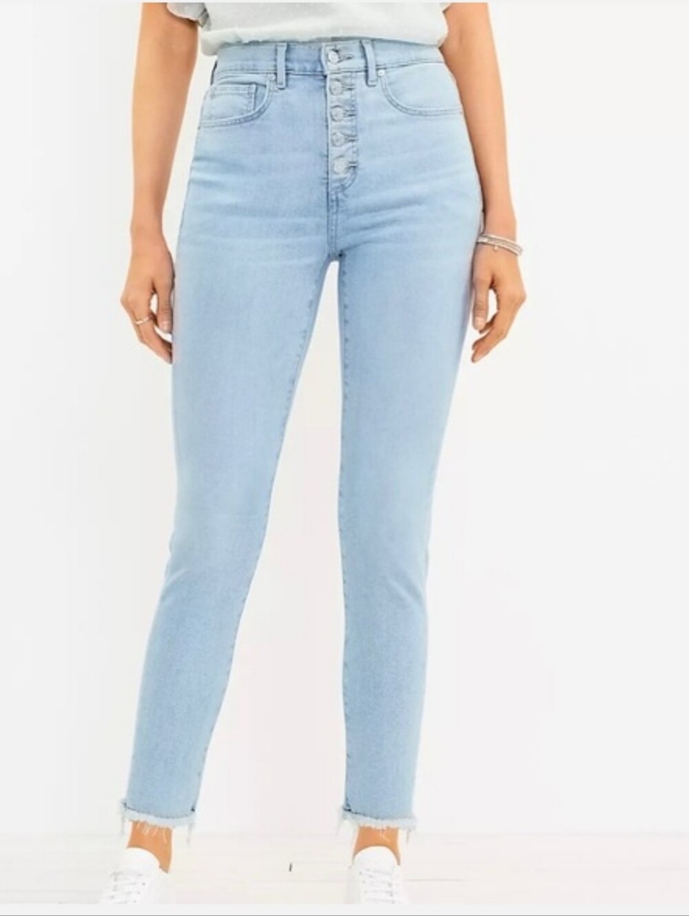 LOFT Plus | Light Blue High-Rise Button-Fly Skinny Jeans